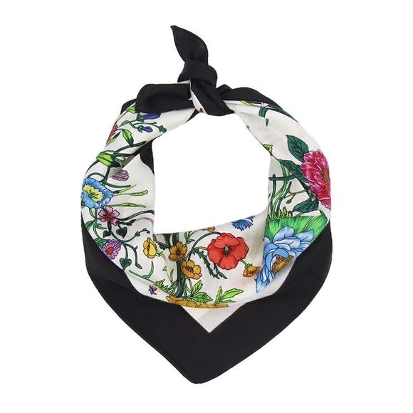 Black floral Silk Scarf